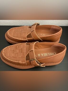 Chelsea and Violet Woven Leather Buckle Loafer - Tan